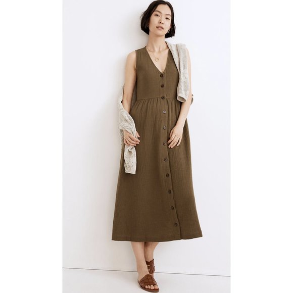Madewell Dresses & Skirts - Madewell Women's $118 Lightspun Button-Front Tank Midi Dress Size M NF905 Green